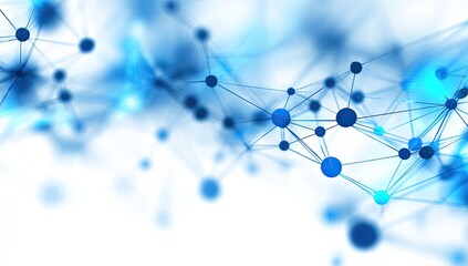Abstract blue spheres connected by lines on white, creating a network