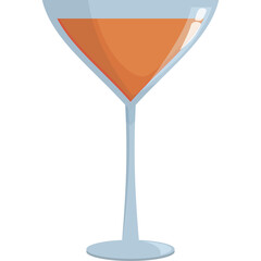 Clear martini glass filled with orange liquid on a transparent background with a subtle gradient on the glass stem and base