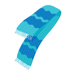 Illustration of a winter scarf with a wavy pattern in different shades of blue, suitable for cold weather.