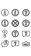 Collection of Information and Question Mark Icons in Outline Style.