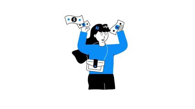 Muslim girl taking her eid gift and happy mood, eid gift concept animated illustration