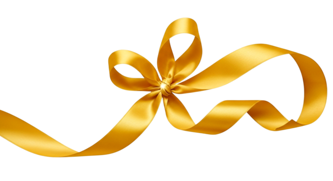 Shiny Golden Ribbon Bow with Flowing Tails isolated on a transparent background gold ribbon 1