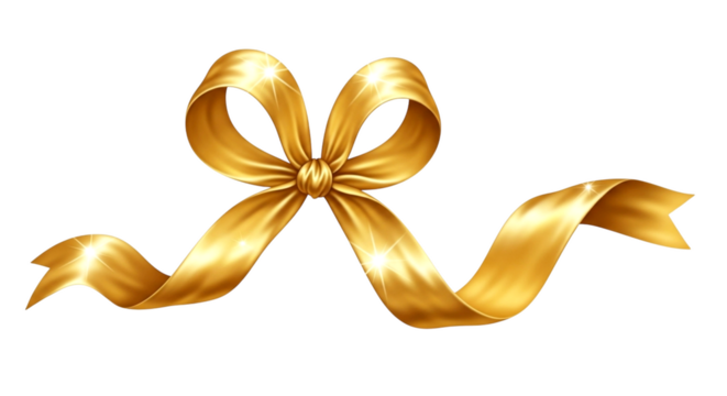 Shiny Golden Ribbon Bow with Sparkles isolated on a transparent background gift celebration