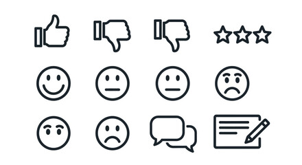 Collection of Line Art Icons for Feedback and Rating Systems.