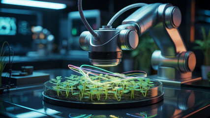 Robotic arm enhancing plant growth with light