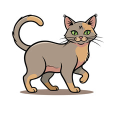 A stylized cartoon cat with green eyes and a curious expression walking isolated on white background isolated on transparent background silhouette