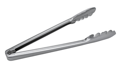 Stainless steel kitchen tongs for cooking and serving food Isolated on transparent background, png.