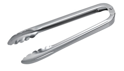 Stainless steel kitchen tongs for cooking and serving food Isolated on transparent background, png.