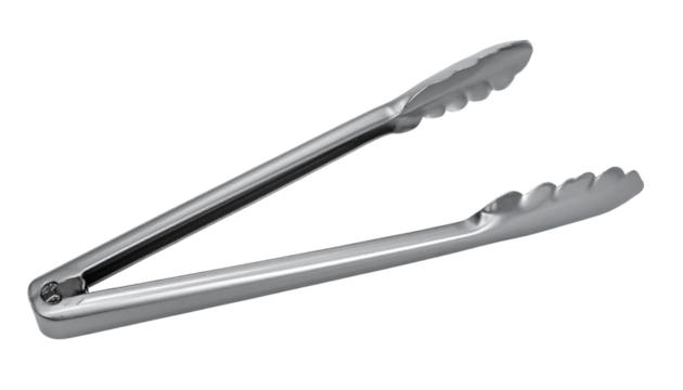 Stainless steel kitchen tongs for cooking and serving food Isolated on transparent background, png.