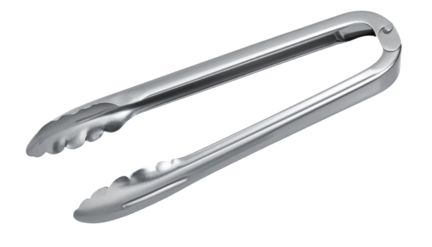 Stainless steel kitchen tongs for cooking and serving food Isolated on transparent background, png.