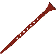 A Detailed Illustration of a Dark Red Clarinet with White Holes on a Transparent Background Featuring a Flared Bell and a Tapered End