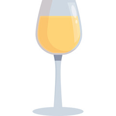 A glass of yellow liquid with a transparent stem and base on a plain white surface with a white background