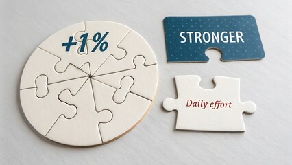 Assembled puzzle pieces showing progress and strategy concepts