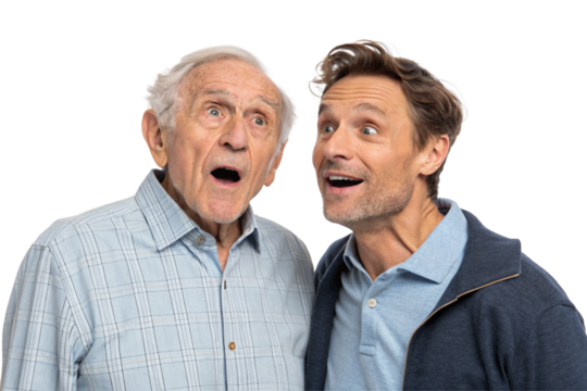 Surprised and delighted adult parent and child. Grandpa. Uncle.