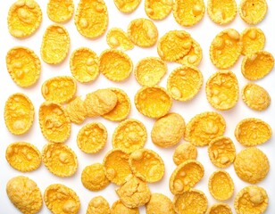 Yellow Corn Flakes Cereal Texture on White Background