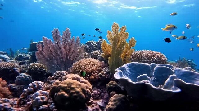 Abstract patterns formed by the natural growth of various coral species, highlighting their unique structures and the interplay of light and shadow. Artistic composition focusing on natural?