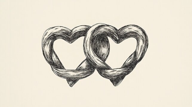 Two intertwined heart shapes symbolize love and unity in a simple, artistic design against a soft background