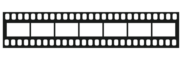 Movie film long strip template, vintage filmstrip roll frame, vector photo background. Video or movie filmstrip overlay, cinema or photograph camera long film strip on transparent