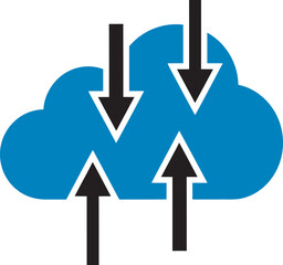Digital cloud with arrows indicating data transfer, representing cloud computing and connectivity.