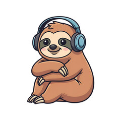 Cute sloth listening to music with headphones, chilled vibes only