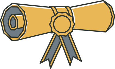 Golden diploma with seal and ribbon, symbolizing achievement and academic success