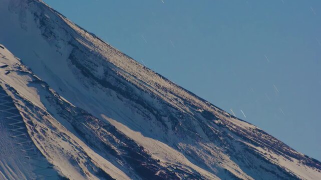 Star Trails over Snow-Capped Fuji Slope &mdash; Temporal Crosscut - 4K SDR.