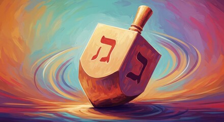 Abstract dreidel spinning on colorful background for Hanukkah celebration. Jewish holiday concept.