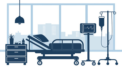 Modern hospital room interior with adjustable bed perfect for healthcare and medical design projects