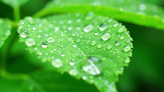 Showcasing the microscopic world where light refracts and reflects within each spherical droplet, transforming the leaf into a mosaic of liquid jewels.