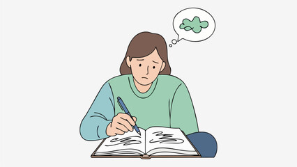 Creative Woman Writer Suffering from Writer s Block Stuck in Thinking Process