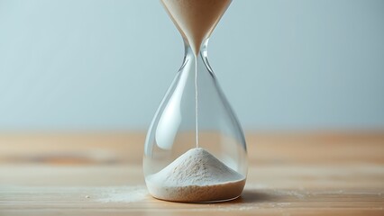 imperceptible. Hourglass with fine sand flowing slowly, time-lapse effect, minimalist still life. wellbeing guides, coaching materials, designed for mental health education and mindfulness programs.