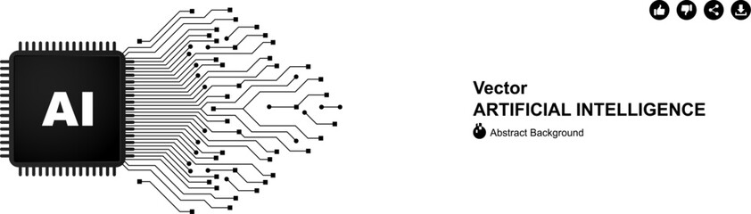 Artificial intelligence chip with circuit board connections vector illustration