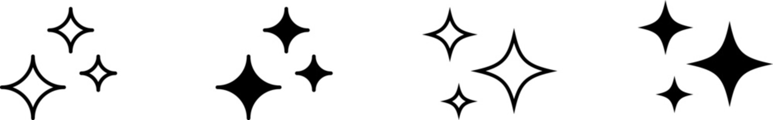 Set of sparkling star vector icons in black and white style
