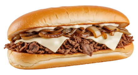 Delicious philly cheesesteak sandwich isolated on transparent background
