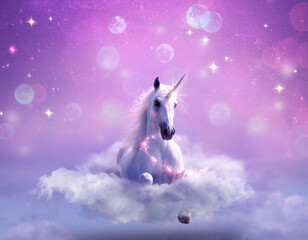 ユニコーンと幻想的な雲