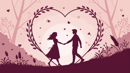 Romantic couple holding hands in heart-shaped frame, perfect for Valentine's Day or wedding designs
