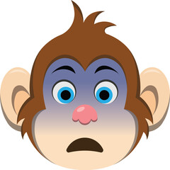 Cartoon Monkey Face Expressing Shock and Fear With Wide Eyes Open Mouth Blue and Purple Gradient Around Face Transparent Background