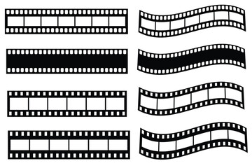 Grunge film strips collection. Old retro cinema movie strip video recording. Vector .