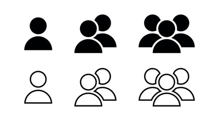 user icons set, Illustration of person icons in varying group sizes in black and white on a white background