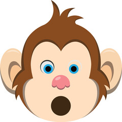 Cartoon Monkey Face Expressing Surprise with Wide Open Mouth Big Blue Eyes and Pink Nose Against a Transparent Background