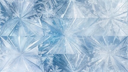 Abstract icy geometric pattern with crystalline shapes on a gradient blue and white background