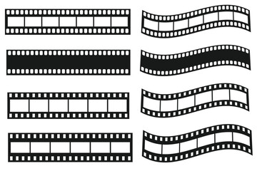 Grunge film strips collection. Old retro cinema movie strip video recording. Vector .