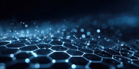 Futuristic Technology Background with Hexagonal Grid and Glowing Particles.