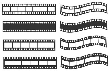 Grunge film strips collection. Old retro cinema movie strip video recording. Vector .
