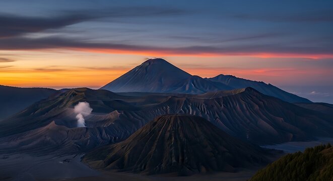 Dramatic Sunrise Over Mount Bromo Volcano in East Java, Indonesia.