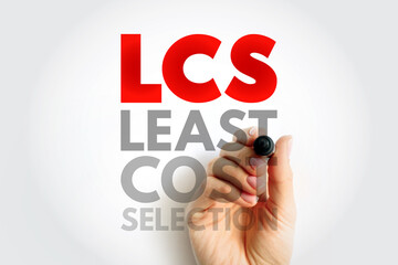 LCS Least Cost Selection term handwritten with marker. Procurement and decision-making concept highlighting cost-efficiency and evaluation in public or private sector projects