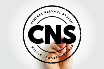 CNS Central Nervous System stamp concept with hand and marker, medical and biological abbreviation design for anatomy and neuroscience topics