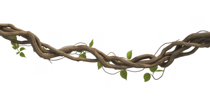Tangled brown woody vines with green leaves isolated on a transparent background - Powered by Adobe
