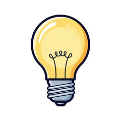 Vibrant Cartoon Lightbulb Illustration with Glowing Yellow Bulb and Dark Outline on White, Symbolizing Bright Ideas
