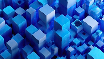 Abstract aerial view of an array of blue cubic shapes